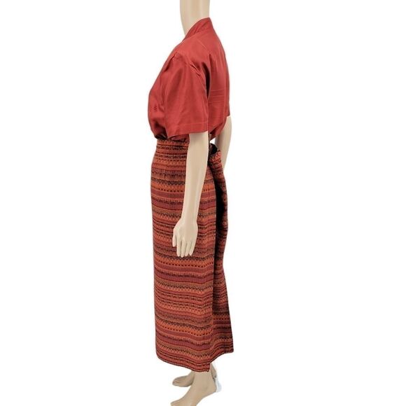 Plaza South Vintage Silk Burnt Rust Orange Maxi Skirt Blouse Matching Set - Picture 5 of 15